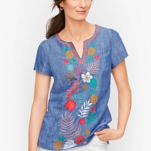 Talbots Embroidered Chambray Floral Tunic XL